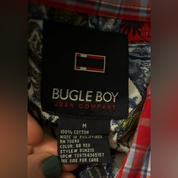 Y2K Bugle Boy Vintage Plaid Shirt Denim Pocket Button Up Red Blue Medium - Picture 13 of 13